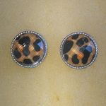 Leopard Print Dainty Boho Stud Earrings Orange Photo 1