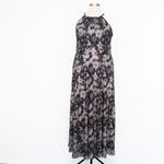 Betsy and Adam . Plus Size Layla Halter Top Foil Print Gown. Photo 1
