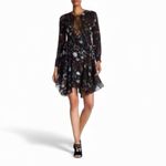 ALC Frank A.L.C. Cynthia Silk Black Floral Print Lace Round Neck Long Sleeve Dress 10 Photo 2