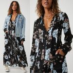 Free People  Bohemian Hippie Flower Child Back At It Maxi Dress Black Medium Photo 1