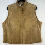 Coldwater Creek Vintage Suede Leather Vest X-Large Floral Embroidery Full Zip Photo 2