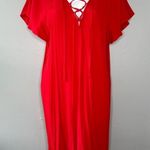 Madewell  Mini Dress Womens Size Medium Red Ruffle Sleeve Crepe Lightweight Flowy Photo 0