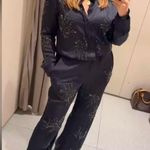 ZARA  BEADED EMBROIDERY TROUSERS STRAIGHT PANTS ANTHRACITE GREY SIZE XS NEW Photo 3