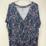 LL Bean Blue Floral Short Sleeve‎ Summer Knit Midi Dress Size 2X Photo 4