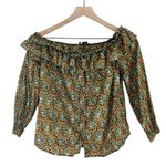 J.Crew Women’s Off The Shoulder Elephant Print Ratti Top Yellow Green Size 2 Photo 4
