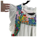 J. Marie Embroidered Flutter Sleeve Floral Flower Boho Bohemian Blouse Large White Photo 3