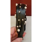 Faux Vegan Leather Knot Headband w/ Pearl‎ & Silver Tone Bead Accents Black Photo 2
