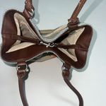 Crochet Shoulder Bag Tote Handbag Purse Brown Green Orange Striped Boho Womens Photo 2