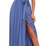 Lulus Lulu’s Magical Movement Periwinkle Blue Wrap Maxi halter dress, size small Photo 0