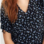 Madewell  Silk Cinch-Sleeve Top in Baby's Breath True Black Photo 0