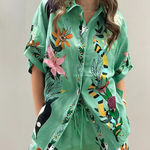 Commense Mint Green Oversized Floral Print Shorts Set Size M Photo 0