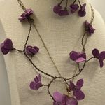 Vintage 3 Floral Wired Strand Purple Fuchsia Spacer Necklace W/ Paired N… Photo 3