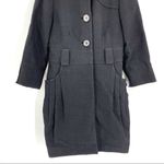 Vera Wang  Black Wool Blend Pea Coat Front Pockets Pleated Jacket Photo 2