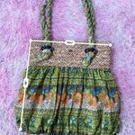 Cappelli Straworld Green Floral Butterfly Print Woven Raffia Beach Bag Tote Photo 4