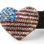 Cache  S American Flag METAL HEART Rhinestones Flag Buckle Leather Belt USA Photo 1