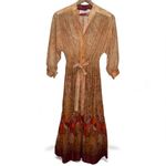 Leslie Fay Vintage 1970s  Rustic Bronze Orange Bohemian Floral Midi Dress Photo 10