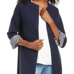 J. McLaughlin  Navy Blue Zebra Print Cuffs Open Knit Cardigan Coat Size‎ M Photo 0