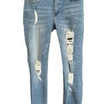 RESFEBER WOMEN'S RIPPED BOYFRIEND JEANS CUTE DISTRESSED SKINNY JEANS SIZE 4 Blue Photo 1