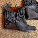 Lucky Brand Yachin Dark Gray Suede Fringe Wedges Ankle Bootie Boho Western SZ 11 Photo 1