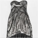 Bebe Sequin Chain Fringe Hem Strapless Cocktail Dress Photo 5
