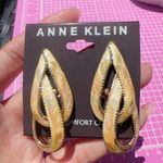 Anne Klein gold tone beige cream reflective amber double cross teardrop earrings Photo 3