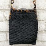 Vintage CHRISTIAN LIVINGSTON Black Crochet Tortoise Chain Clutch Shoulder Bag Photo 6