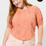 Torrid Eyelet Open Back Blouse Women 1X Pink Preppy Feminine Spring Whimsy Photo 0