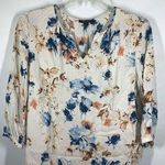 Anne Carson Women's Floral Print Rayon 3/4 Sleeve V-Neck Blouse Multicolor Small Photo 0