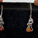 Sterling Silver 925 Petite Baltic Amber Silver Kitten Earrings Orange Photo 0
