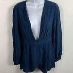 Urban Outfitters UO | ECOTE | Deep V Charlotte Romper Blue Black Size Medium Photo 6