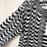 Endless Rose Open Front Striped Fringe Cardigan Sweater Medium Large Black White Photo 6