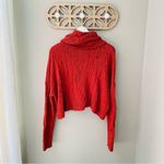 Free People  Cropped Cowl Neck Pullover Knit Sweater Red Sz Medium Photo 5