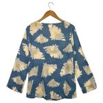 Island Company Top Womens Medium Blue Linen Floral Beach Cottage Coastal Boho Photo 1