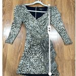 PATBO Gold Metallic lurex mesh fabric Leopard Drape Mini Dress sz 4 Black Photo 5