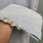 Chico's Blue Seersucker Stripe Pull On Pants Size 2.5 R Button Hem Sz Large 14 Photo 3