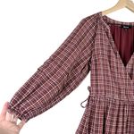 Madewell Seersucker Wrap Mini Dress in Dark Merlot Plaid Print Burgundy Red, XS Photo 7
