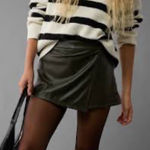 American Eagle Black Faux Leather Mini Skort Women's Regular Size 12 NWT Photo 0