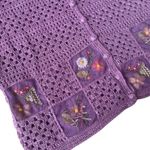 VTG Crochet Purple Cardigan Small Cropped Cottagecore Cross Stitch Floral Granny Photo 2