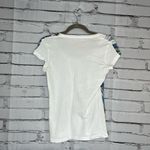 Calvin Klein Jeans Women's Blue Feather Print Top SZ Petite S Crew Relaxed Fit White Photo 8