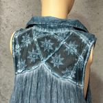Free People  Oversized Gauze Linen Flowy Collared Tank Top Washed Blue M Photo 4