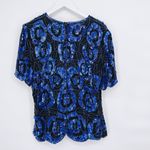 Vintage Sténay Silk Sequin 80's Party‎ Top Sz XL Blue Photo 1