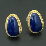 Vintage EDGAR BEREBI Navy Blue Cabochon Gold Photo 2