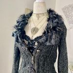 LaSeine Gray Black Witchy Goth Frilly Ruffle Feather Zip Up Flare Cardigan M Size M Photo 2