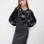 ZARA NEW EMBROIDERED MIDI DRESS GRAY LONG SLEEVE ELASTIC CUFF ASYMMETRIC SIZE S Photo 7