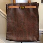 ETRO Red Paisley Coated Canvas Vachetta Leather Two Handle Tote Shoulder Bag Photo 5