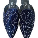 ZARA CONSTELLATION EMBELLISHED BLUE VELVET MULES, 38 Photo 0