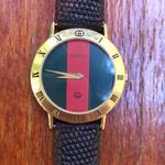 Gucci Unisex  3000M Iconic Wristwatch Gold Plated Orig Lizard Strap. NEW BATTERY! Photo 3
