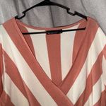 New York and Company Coral and Cream Striped Sweater Wrap Tie V Photo 7