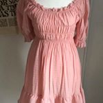 Smocked Puff Sleeve Square Neck Gauze Textured Spring Summer Dress Pink Photo 9