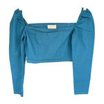 Urban Outfitters Long Sleeve Top Small Blue Square Neck Puff Sleeve Crop Photo 0